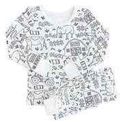 Coerni Kid DIY Hand Painted Colorable Pajama Set Boys Girls Funny Color 𝐂artoon Coloring Pajama with Markers 2 Piece Sets